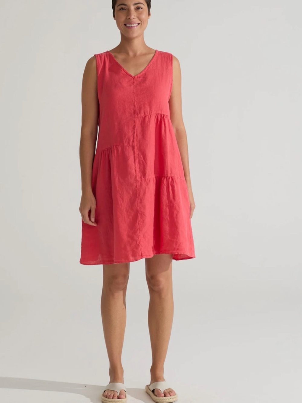 Sea Glass Lane Coral Patch Linen Dress Size Large Sleeveless European Summer